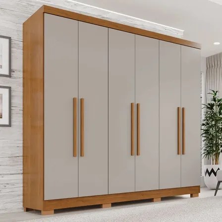 Guarda-roupa Casal 6 Portas 2 Gavetas França Espresso Móveis cor cinamomo off-white