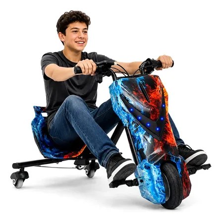 Triciclo Elétrico Drift 36v Som Luz Infantil C/ Kit Proteção Azul
