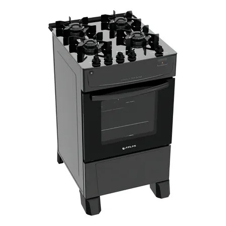 Fogão 4 Bocas Atlas Mônaco Top Glass com Mesa de Vidro e Acendimento Automático Preto Bivolt