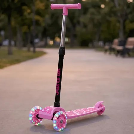 Patinete Infantil 3 Rodas De Led Dobrável Scooter Crianças Cor Rosa JustFun