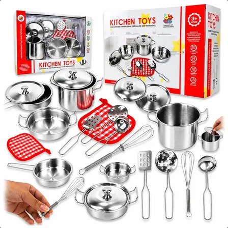 Kit Panelinhas Inox Infantil Cozinha Brinquedo 10 Peças Inox