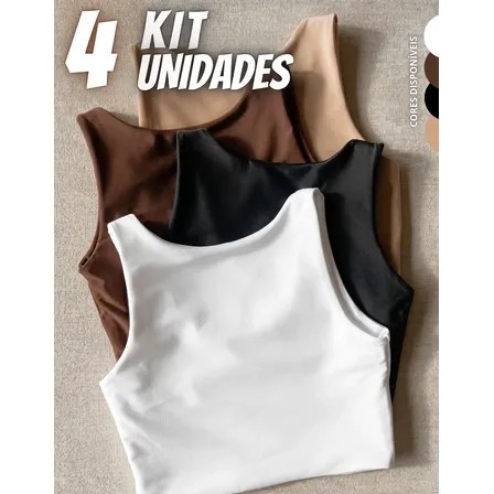 Kit 4 Blusas Regata Feminina Suplex Tshirt Básica Casual Preto + Branco + Marrom + Nude Liso G/gg (40-42)