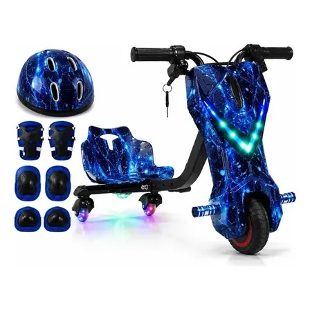 Triciclo Moto Elétrico Drift Infantil  250w Kit Proteção Azul
