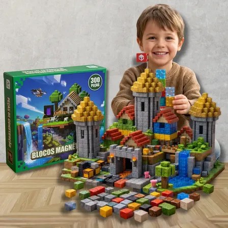 Kit 300 Blocos Magnéticos Brinquedo Infantil Montar Construção Educativo Imã Empilhamento Cuphead