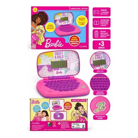 Minigame Laptop Barbie Educativo Bilíngue Candide Rosa
