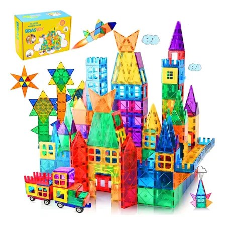 Brastoy Blocos Magnéticos Brinquedo Educativo Educação Infantil 65 Pecas Construção Empilhamento Jogo