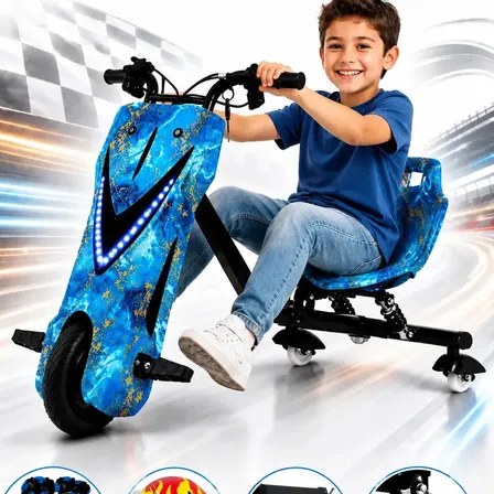 Triciclo Elétrico Infantil Drift 350w 36v Led Rgb + Brinde Azul Ouro
