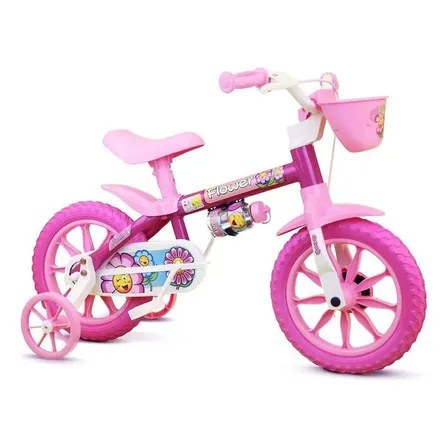 Bicicleta Infantil Nathor Aro 12 Rosa Flower para Crianças