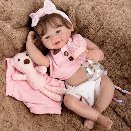 Brastoy Menina Rosa Princesa Bebe Reborn Boneca 48cm Silicone Realista