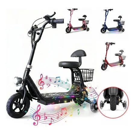 Patinete Elétrico Infantil XXH, Motor 300w Velocidade máxima 18KM/h Bluetooth 3 Velocidades, Faixa De Luz Led Colorida, Pedais Alargados, Até 80kg Preto