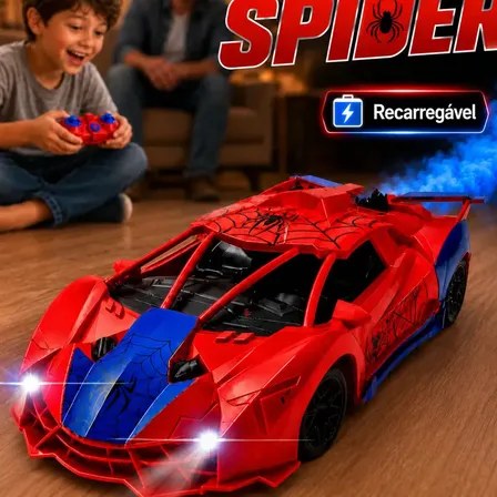 Carrinho de Controle Remoto Homem Aranha c/ Fumaça e Luzes Brinquedo Divertido Presente Dia Crianças Flow Dimension