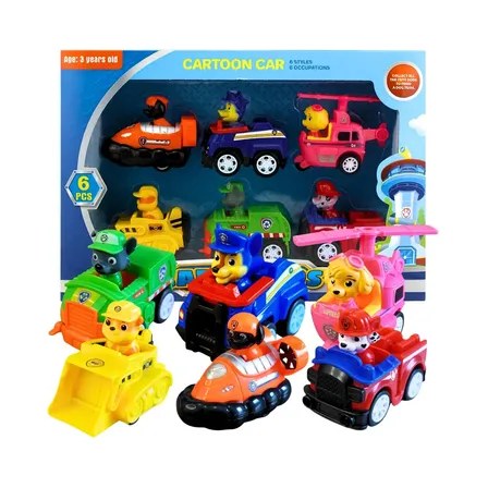 Kit 6 Carrinhos Fricção Patrulha Canina Brinquedo Infantil Coleção Personagens Completo Marshall Chase Rocky Skye Rubble Zuma