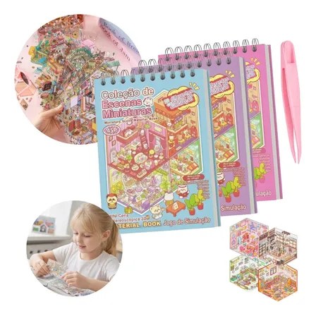 Caderno Adesivo 20 Cenários + De 1000 Adesivos 3d + Pinça