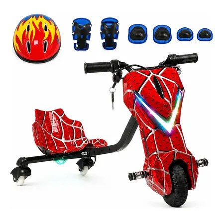 Triciclo Elétrico Drift 250W Carrinho Rolimã Infantil e Adulto com Bluetooth Som Luzes Até 15 km/h Bateria 36V Spider Aranha Zippy Toys