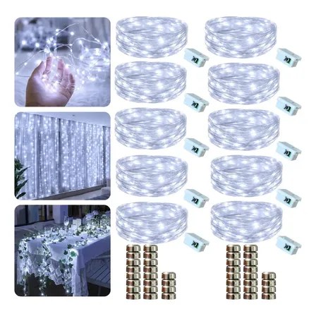 Kit 10 Fio Fada Cordão Luz Decoração Luzes De Fada Led Pisca 2m 20 Leds Iluminação Artezenato Pilhas Para Garrafas Árvore De Natal Casamento