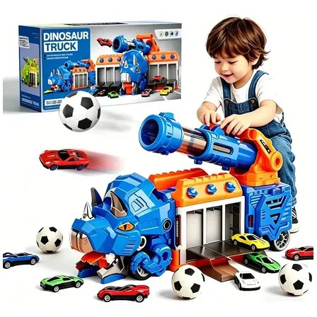 Caminhao Dinossauro 3 Em 1 Engole Carro E Lança Bola Futebol Azul