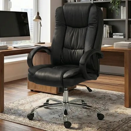 Cadeira Escritorio Diretor Reclinável Ergonômica Giratoria Cinza Couro Sintético